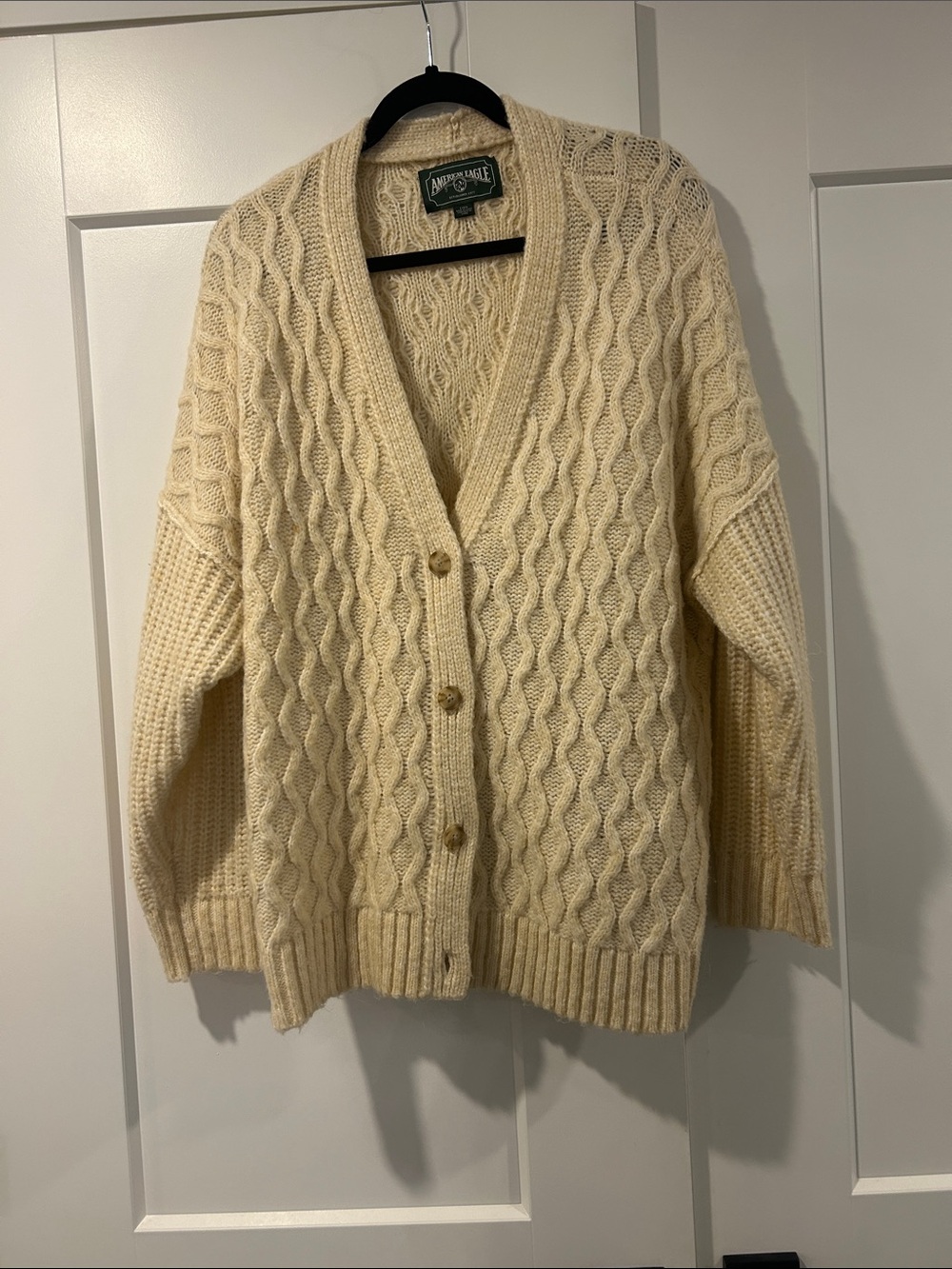aerie Cream Cable-Knit Button Cardigan